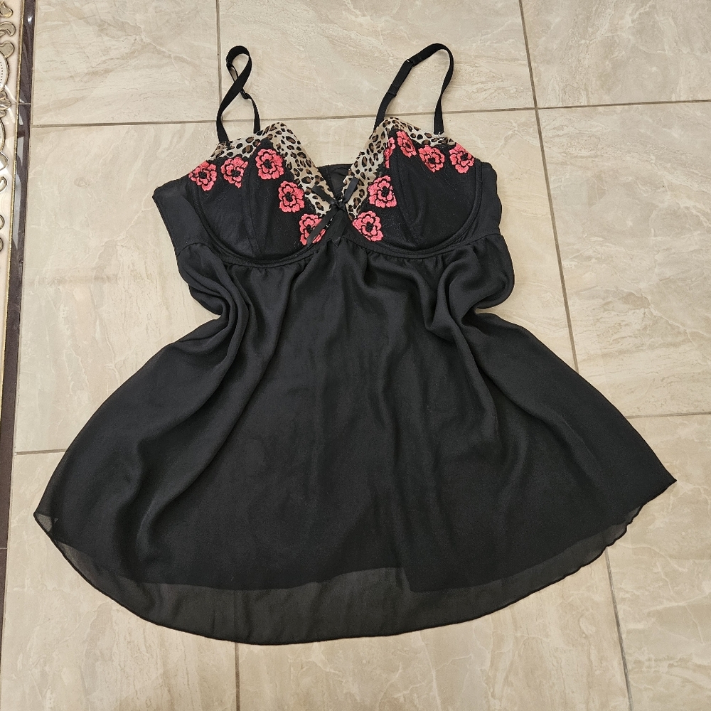 Cacique Black and Pink Floral Lingerie Dress Size 26/28